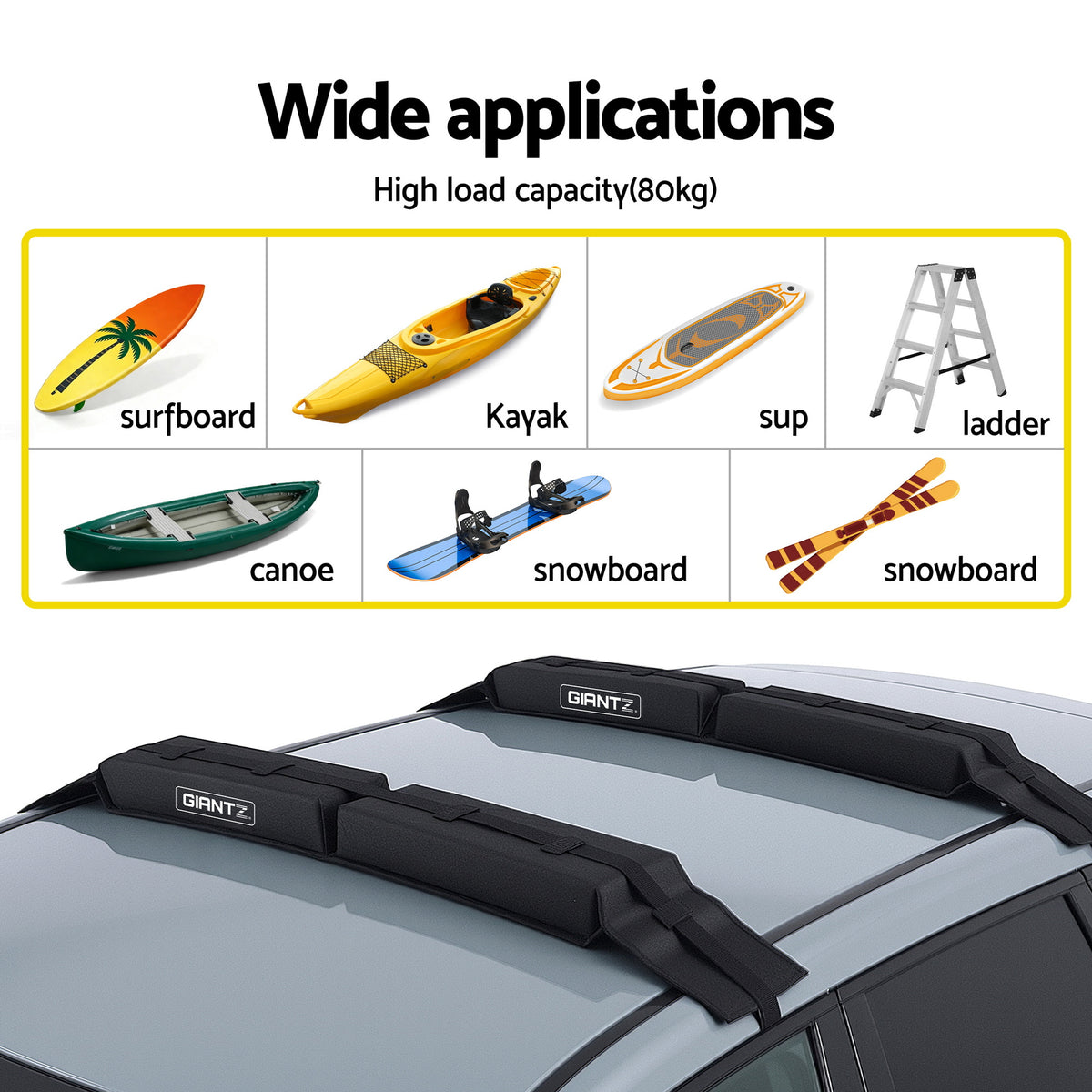 GIANTZ Universal Soft Roof Rack Pads – 80kg