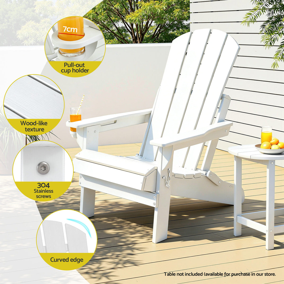 Gardeon Folding Adirondack Chair – White