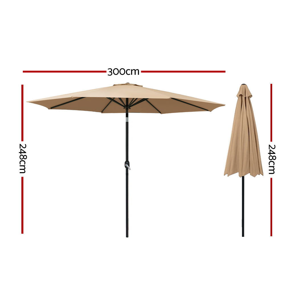 Instahut 3m Tilting Beach & Patio Umbrella – Beige