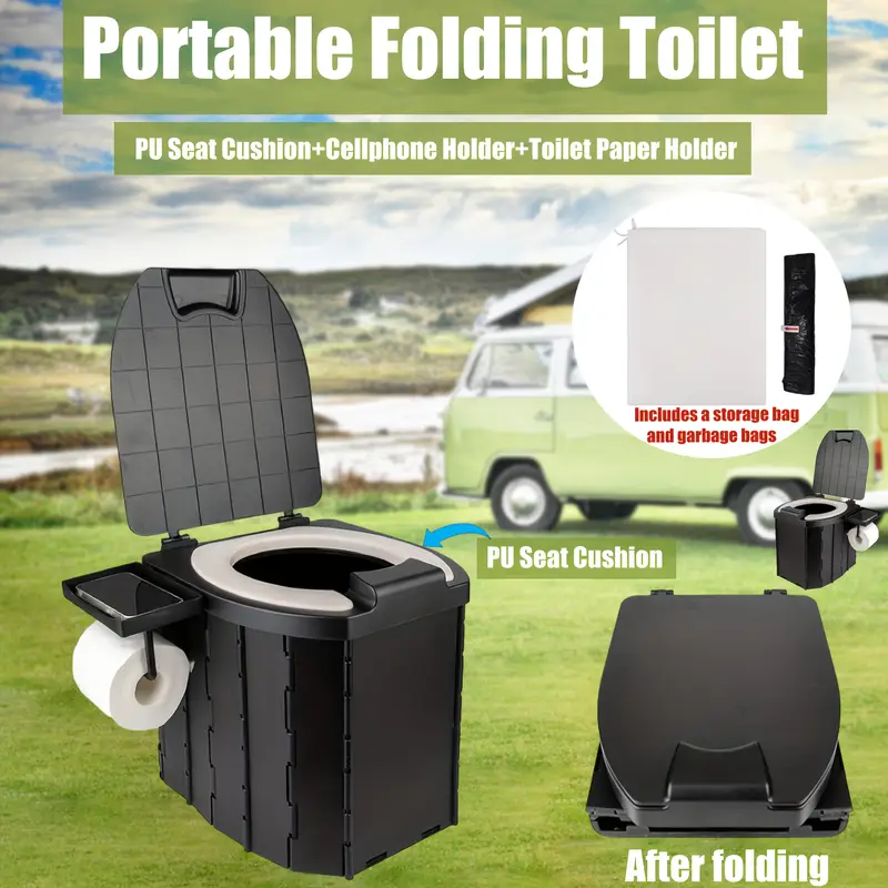 Folding Portable Camping Toilet with Cushioned Seat