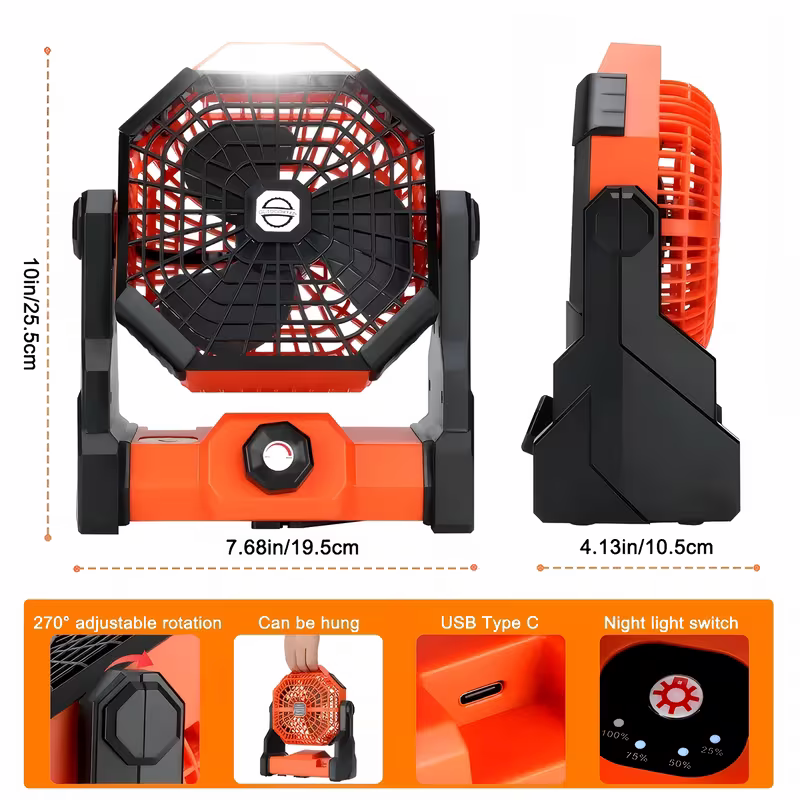 Rechargeable 7800mAh Camp Fan with LED Light