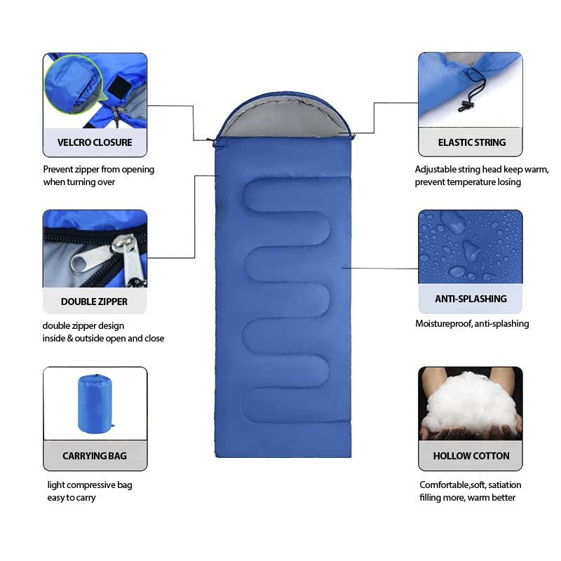 Hooded Envelope Sleeping Bag – Blue