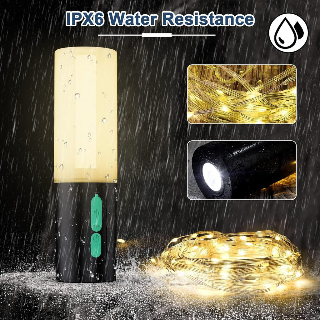 10m Camping String Lights with Lanterns – Rechargeable