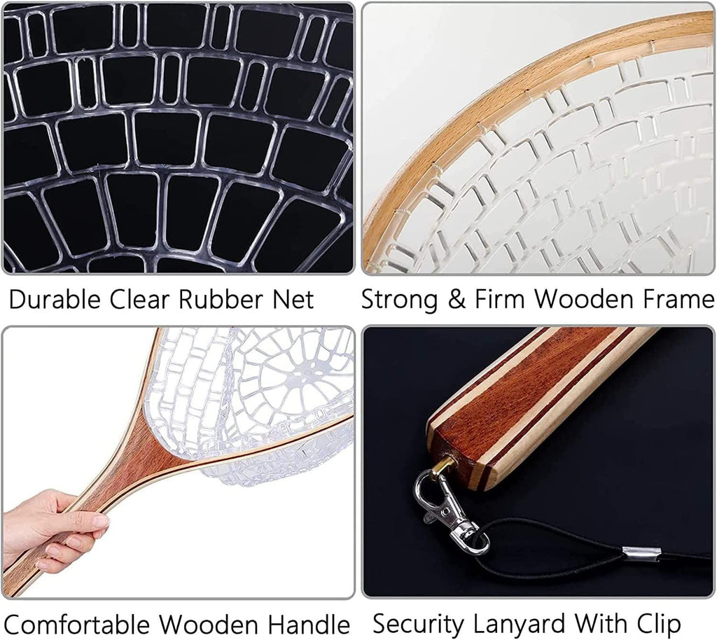 Rubber Mesh Trout Landing Net with Timber Handle