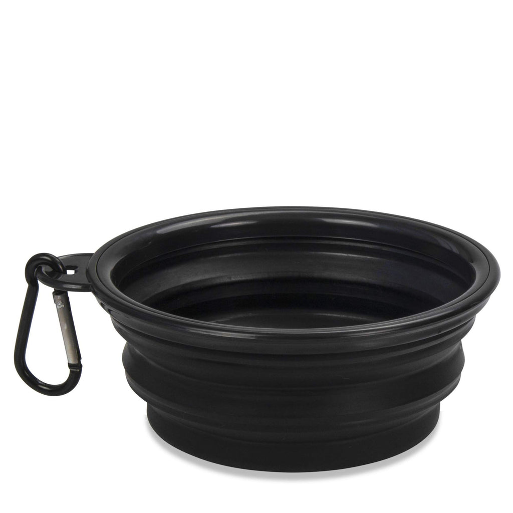 Collapsible Dog Travel Bowl with Carabiner – 350 ml, Black
