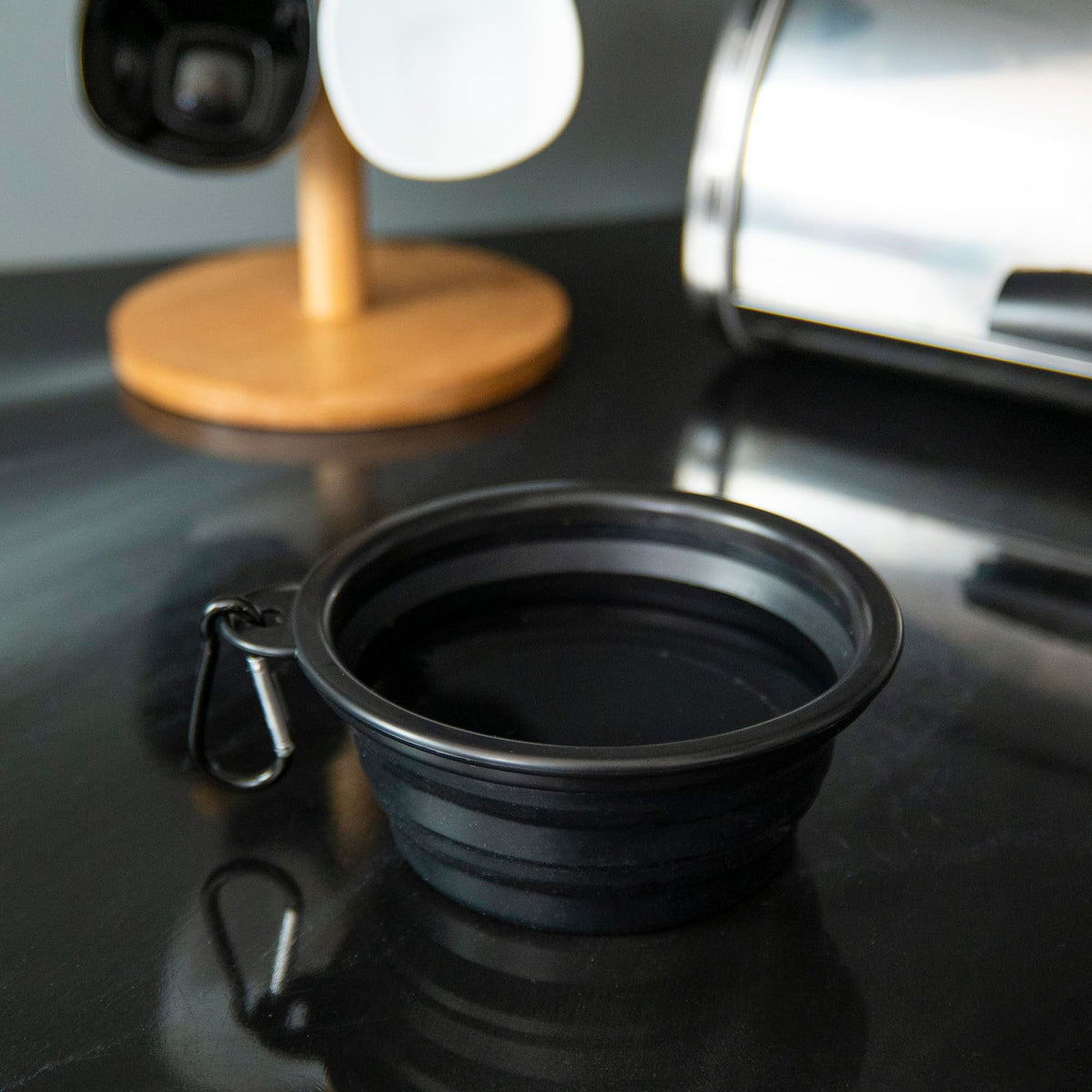 Collapsible Dog Travel Bowl with Carabiner – 350 ml, Black