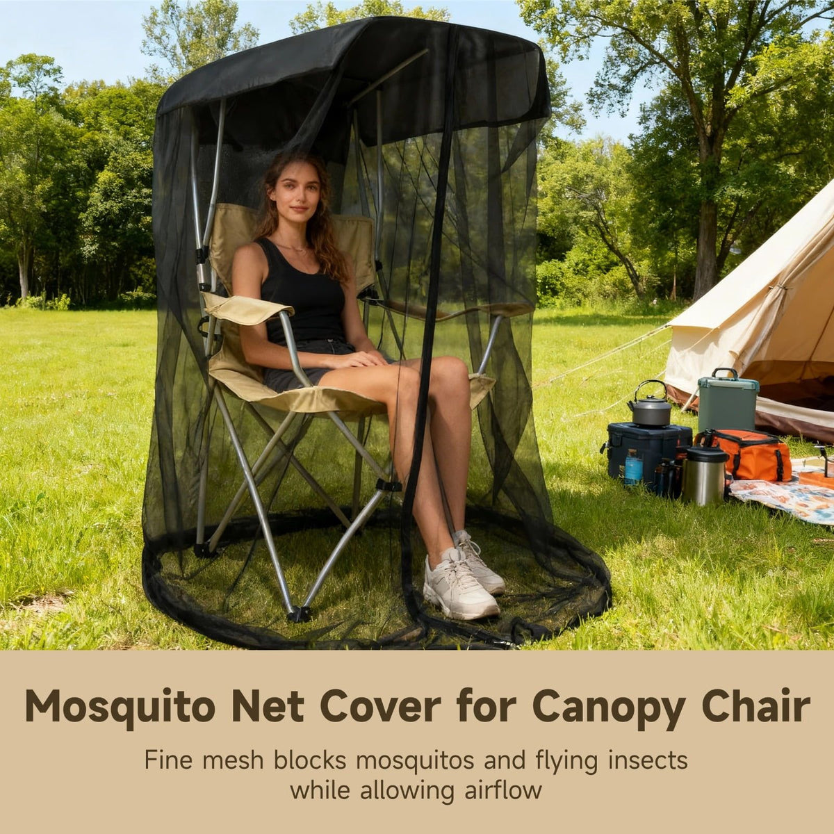 Mosquito Net Cover for Canopy Camp Chair – Black
