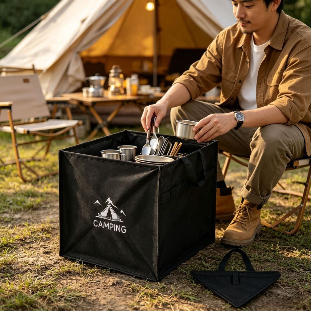 Foldable Camping Storage Bin with Handles