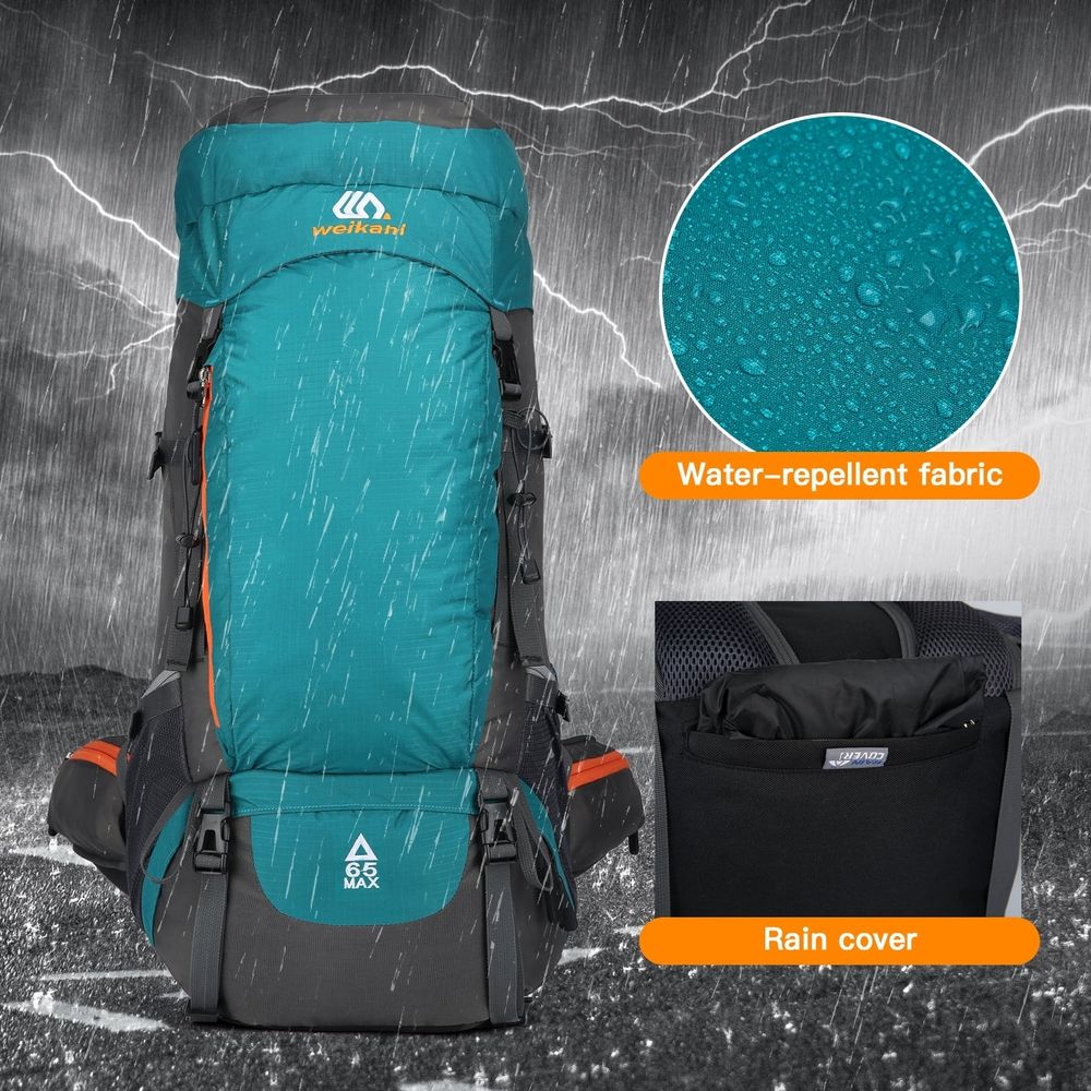 65L Water-Resistant Hiking Backpack with Rain Cover