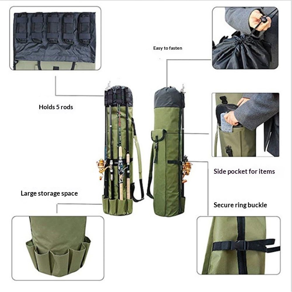 Canvas Fishing Rod & Reel Bag – Holds 5 Rods