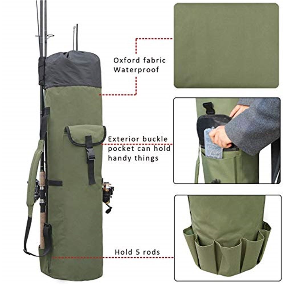 Canvas Fishing Rod & Reel Bag – Holds 5 Rods