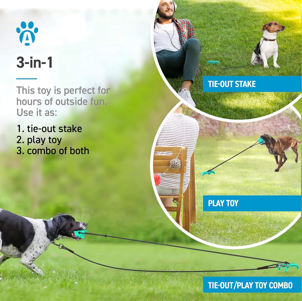 Dog Tie-Out Cable & Ground Stake with Chew Toy