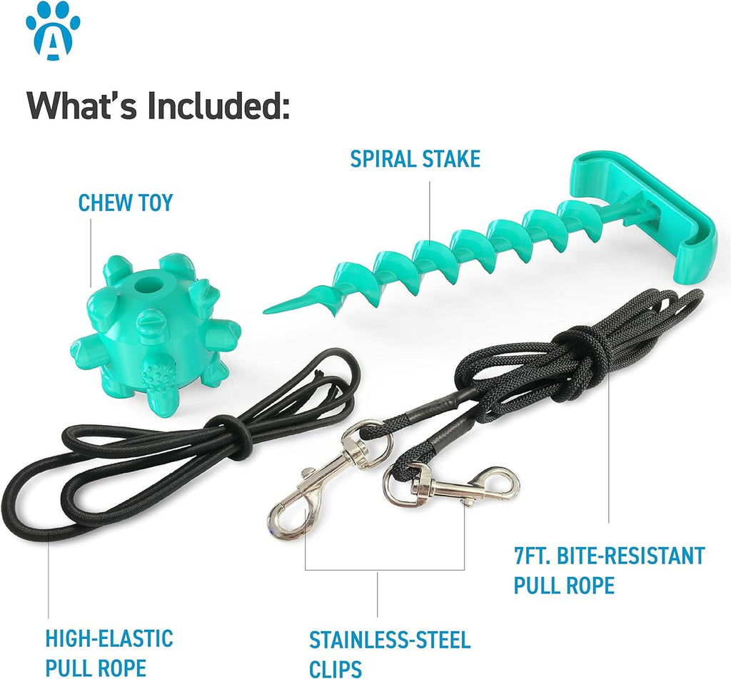 Dog Tie-Out Cable & Ground Stake with Chew Toy