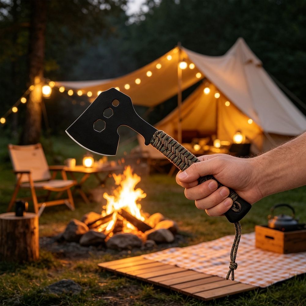 Compact Camping Hatchet with Sheath & Hex Wrench