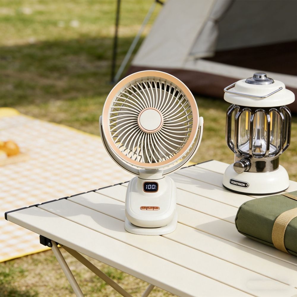 Rechargeable 10000mAh Camp Fan with LED Light