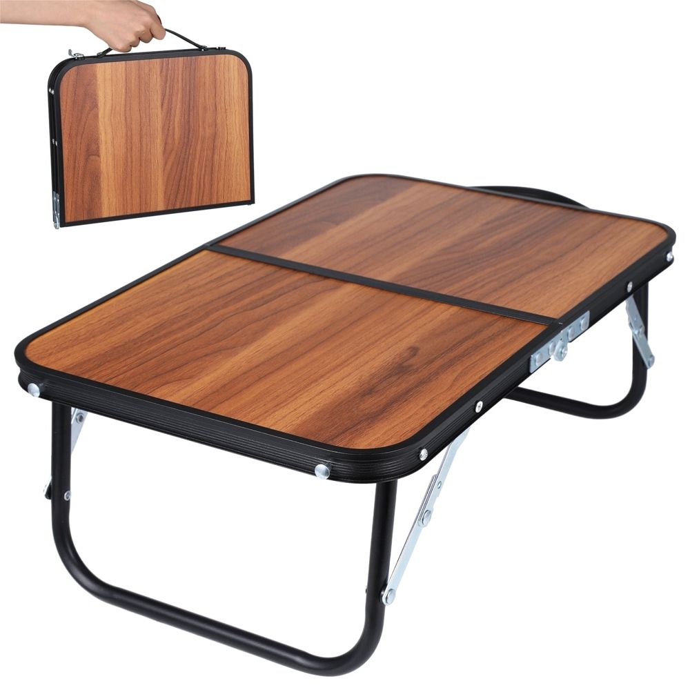 Compact Folding Walnut Camp Side Table