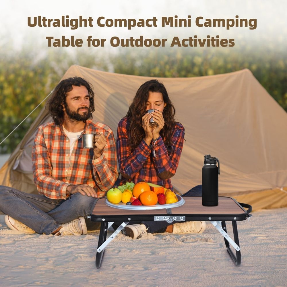 Compact Folding Walnut Camp Side Table