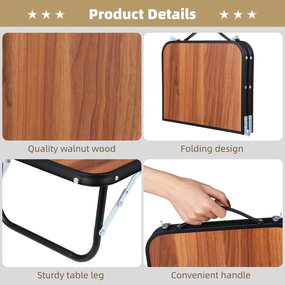 Compact Folding Walnut Camp Side Table