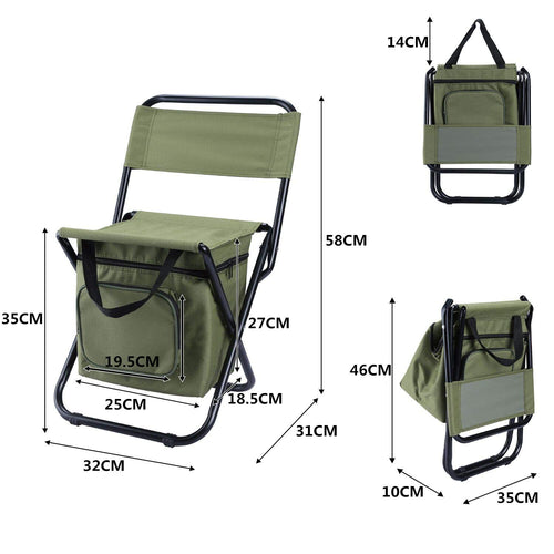 3-in-1 Folding Fishing Chair with Cooler Bag – Green