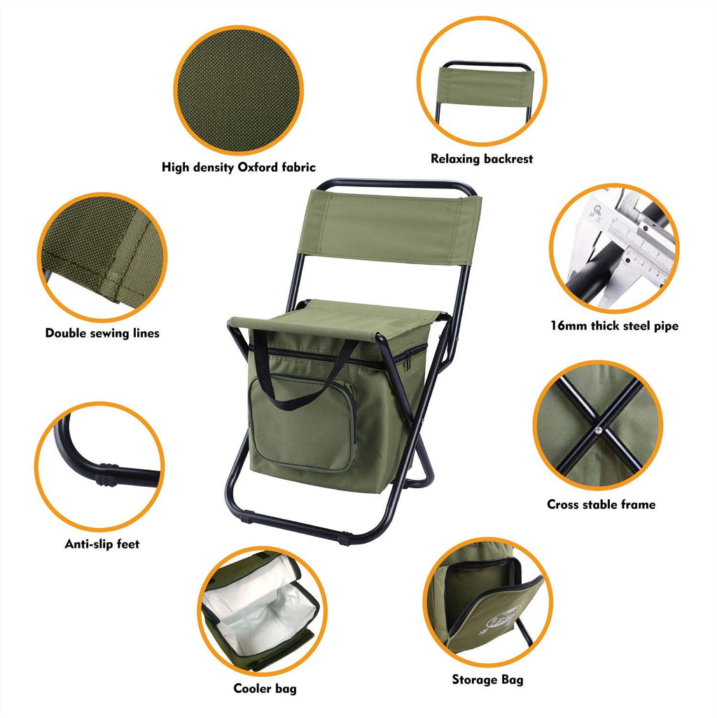 3-in-1 Folding Fishing Chair with Cooler Bag – Green