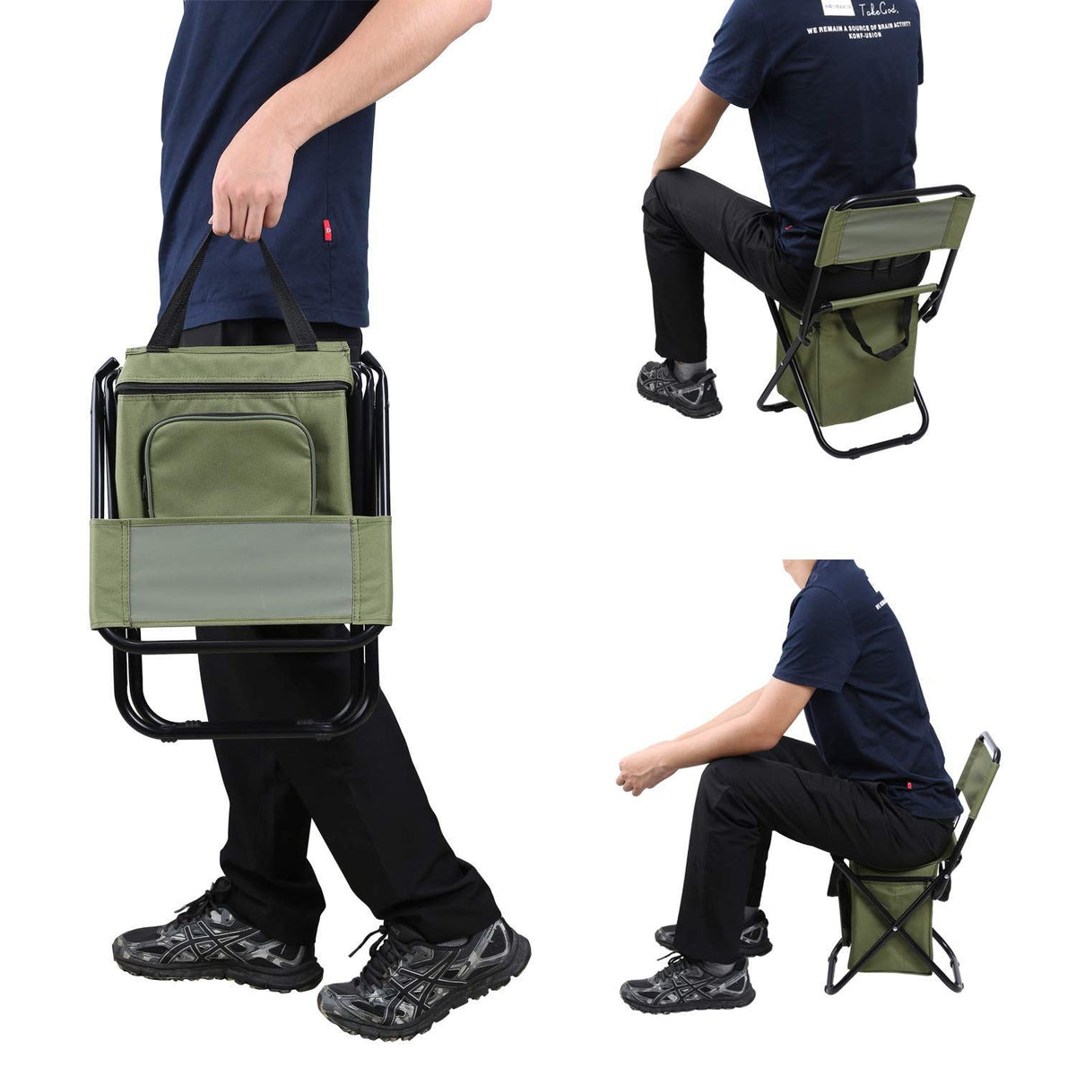 3-in-1 Folding Fishing Chair with Cooler Bag – Green