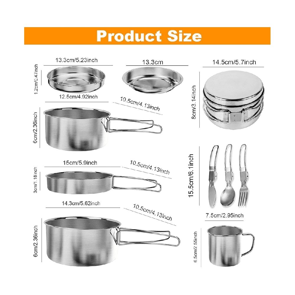 11-Piece Stainless Steel Camping Mess Kit