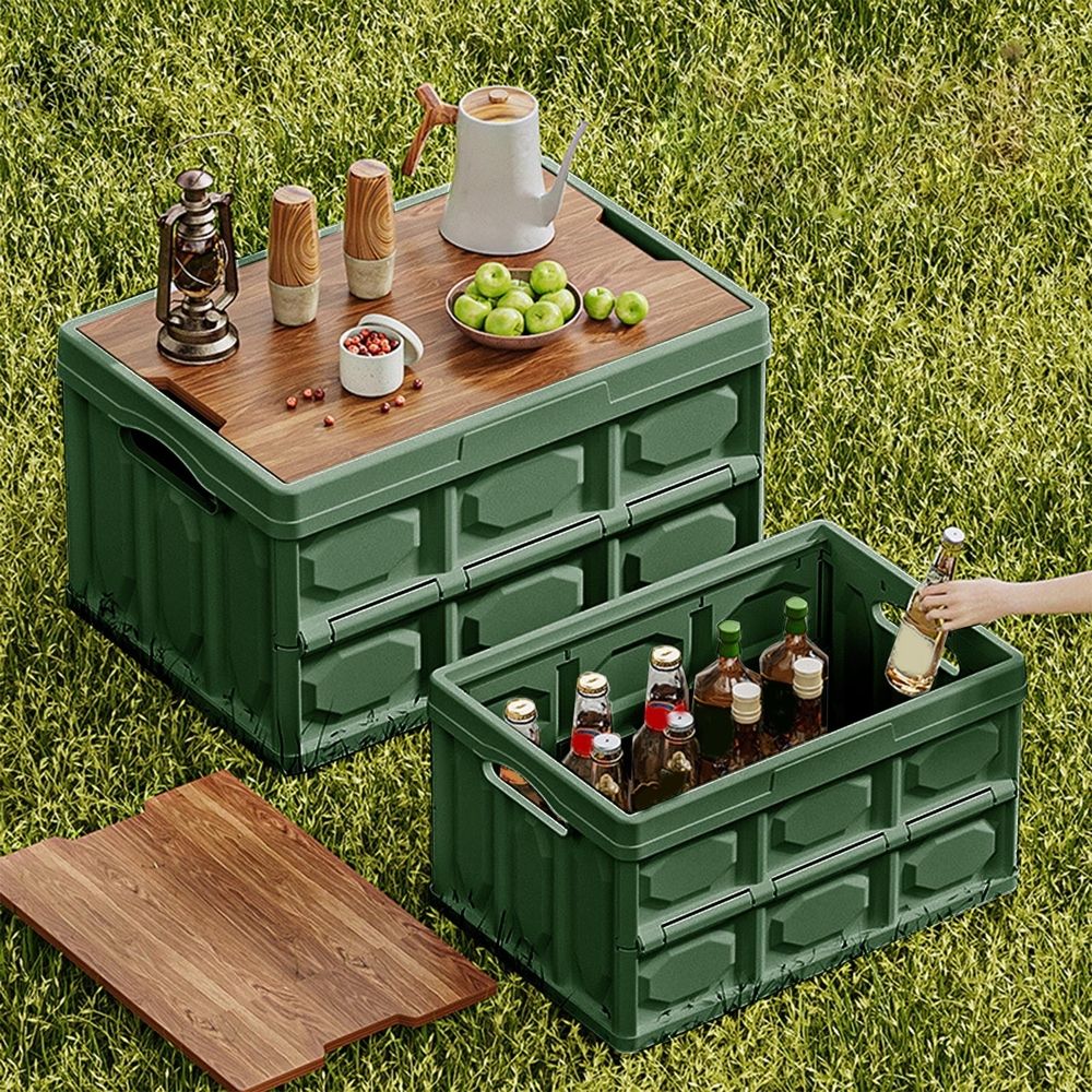 20L Folding Camp Storage Box with Timber Lid