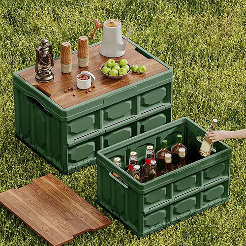 20L Folding Camp Storage Box with Timber Lid