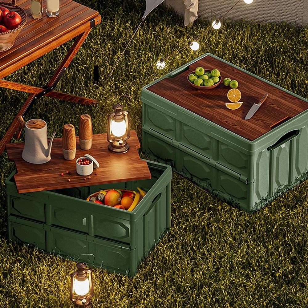 20L Folding Camp Storage Box with Timber Lid