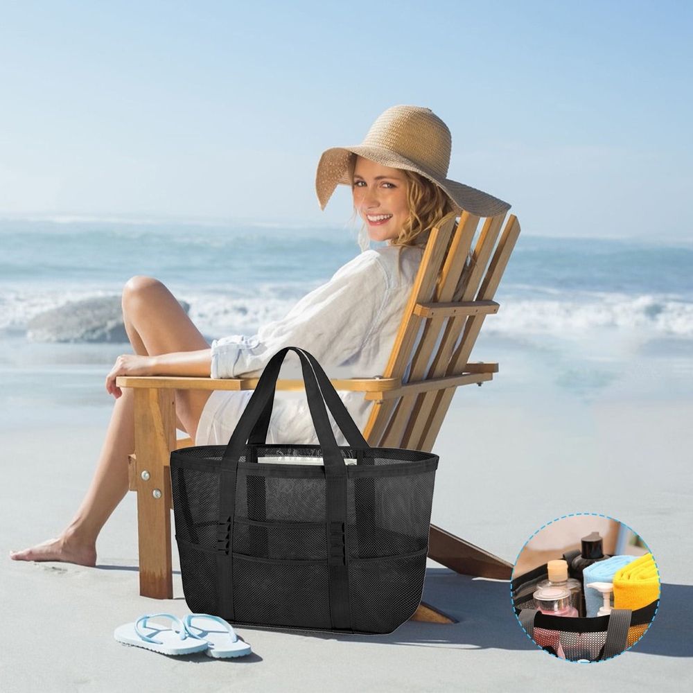 Large Sandproof Mesh Beach Tote Bag