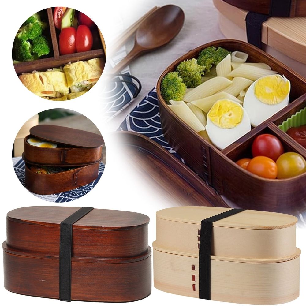 Double-Layer Wooden Bento Lunch Box