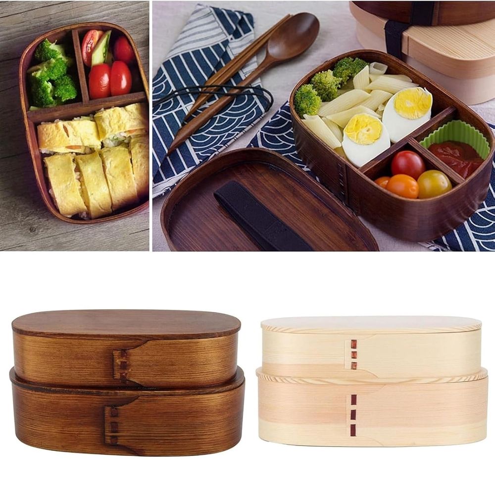 Double-Layer Wooden Bento Lunch Box