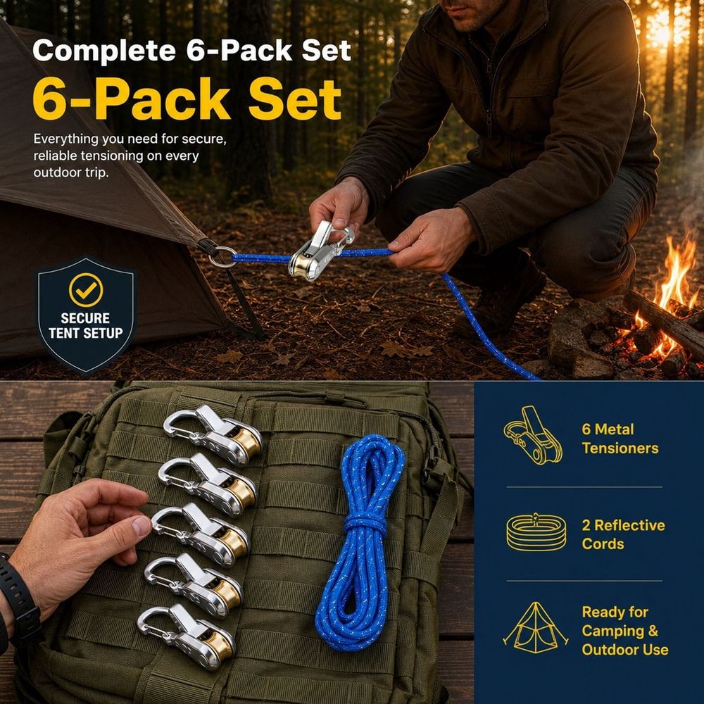 Guyline Tensioners with Carabiners – 6 Pack