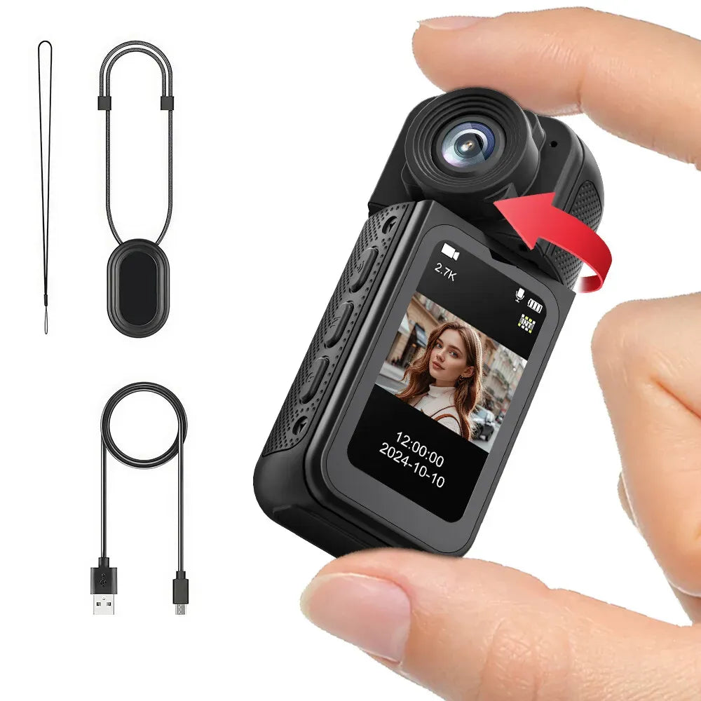 2.7K Mini Action Camera with Rotating Lens