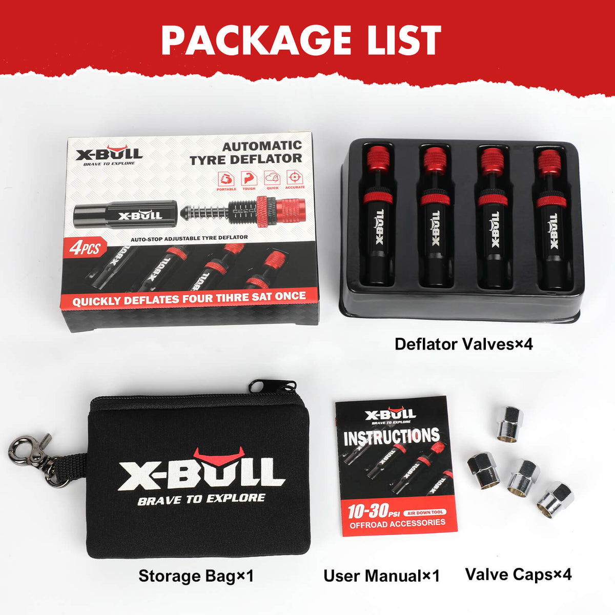 X-BULL Adjustable Tyre Deflators – 4 Pack