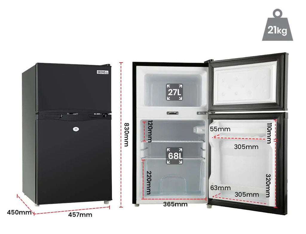 GECKO 95L Upright Fridge Freezer 12V/24V – Black (27L Freezer)