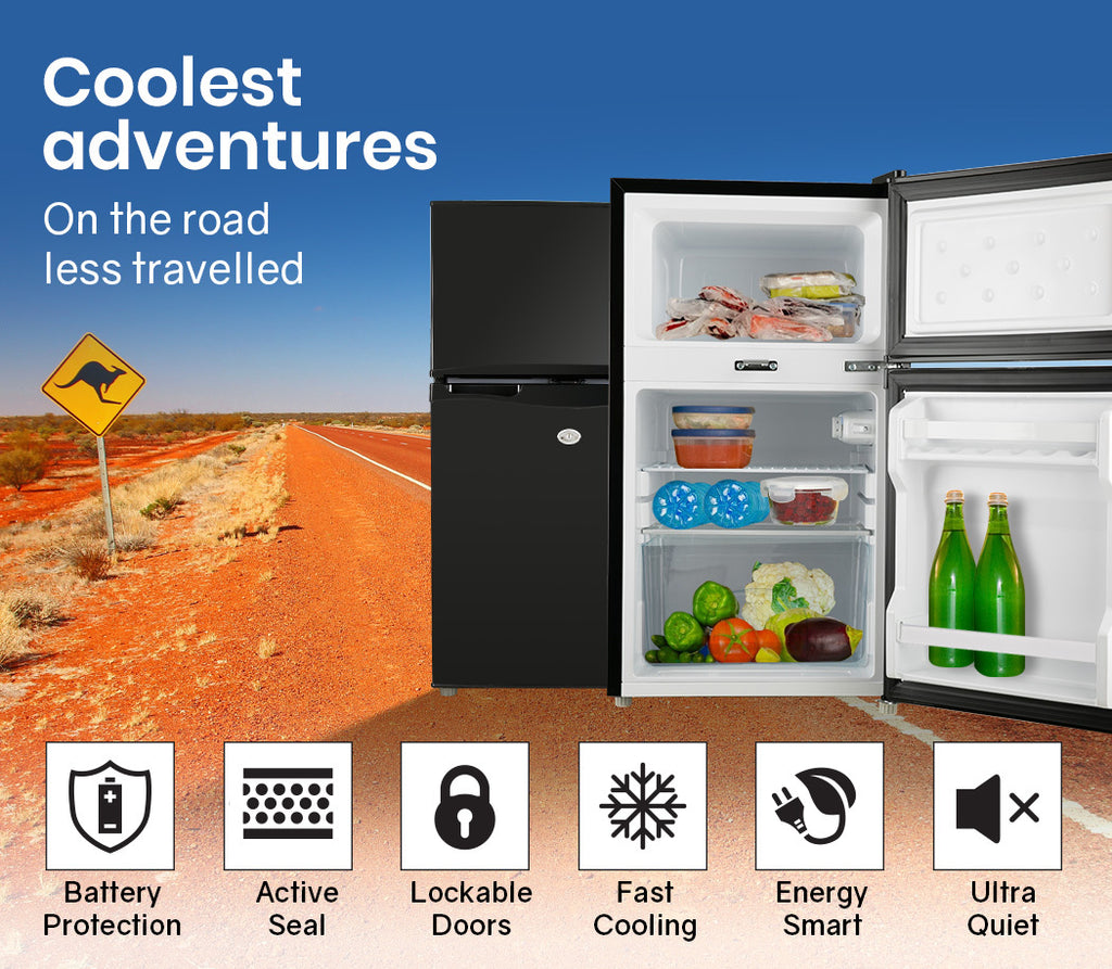 GECKO 95L Upright Fridge Freezer 12V/24V – Black (27L Freezer)