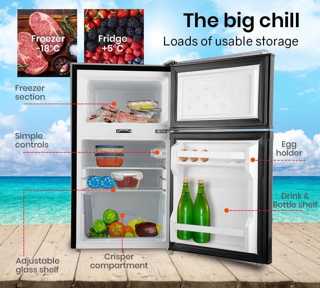 GECKO 95L Upright Fridge Freezer 12V/24V – Black (27L Freezer)