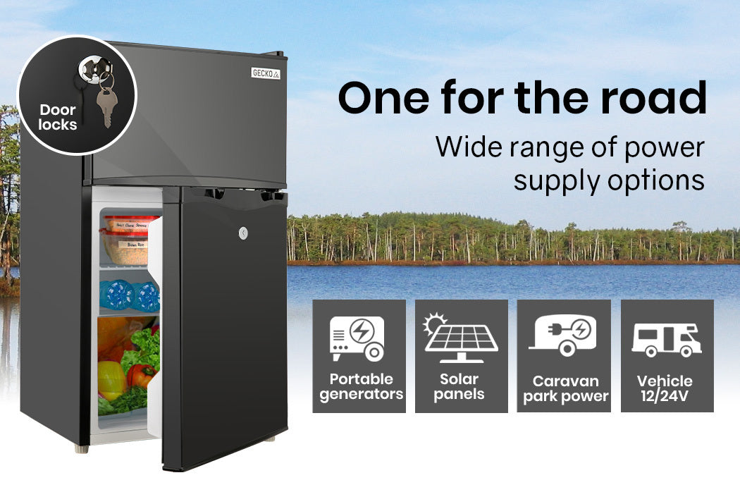 GECKO 95L Upright Fridge Freezer 12V/24V – Black (27L Freezer)