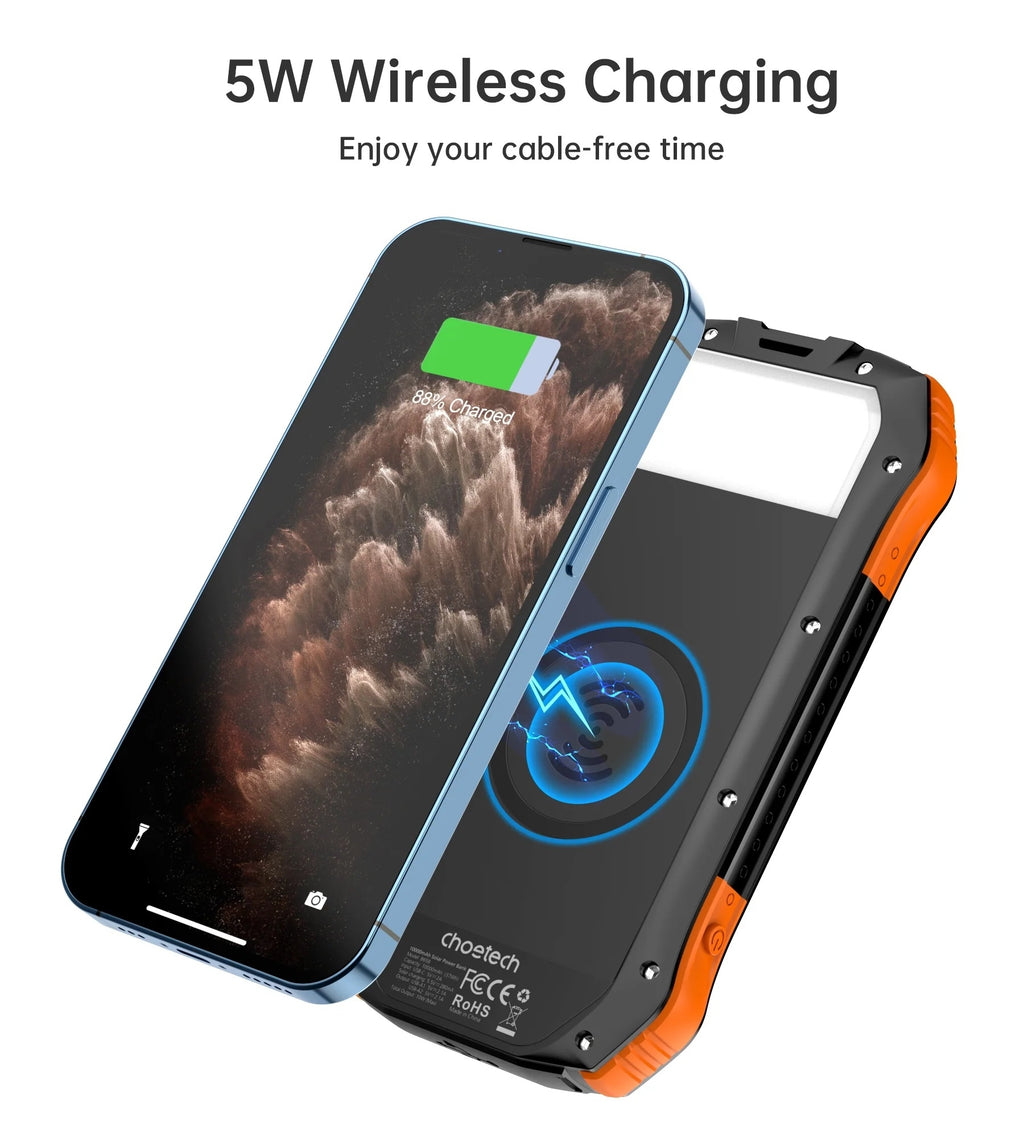 CHOETECH 20,000mAh Solar Power Bank with Wireless Charging (B657)