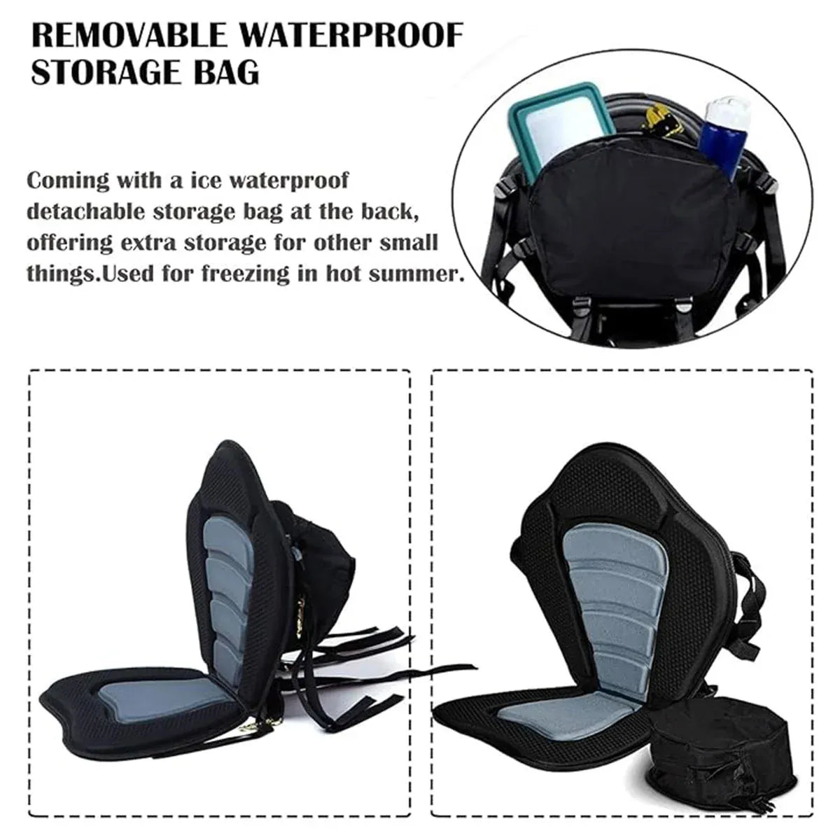 Kayak Seat Cushion with Backrest & Storage Bag