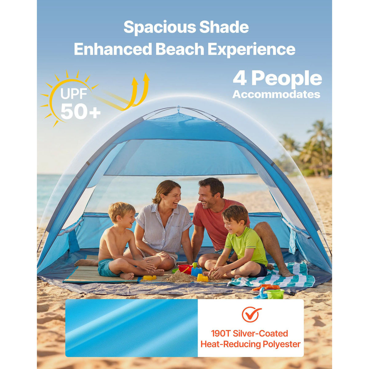 4-Person Beach Sun Shelter UPF 50+