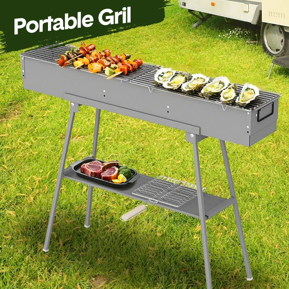 Folding Stainless Steel Skewer Charcoal Grill – 100cm