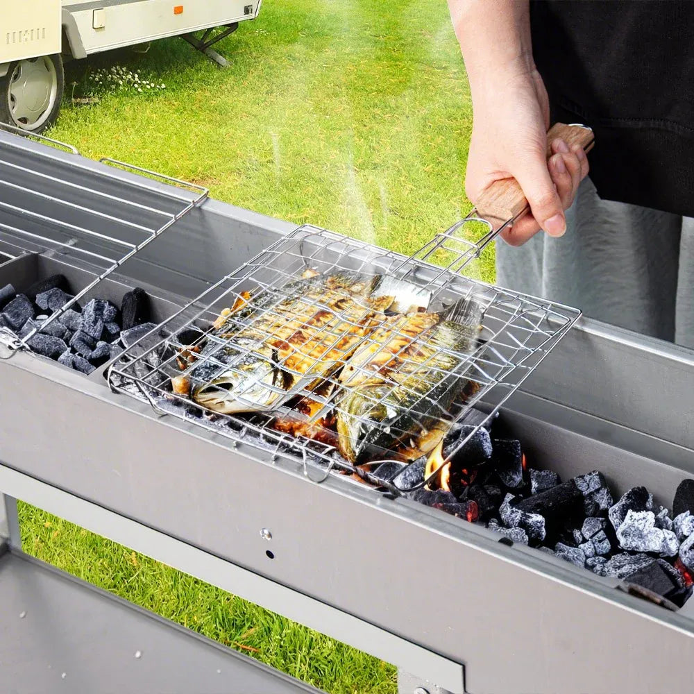 Folding Stainless Steel Skewer Charcoal Grill – 100cm