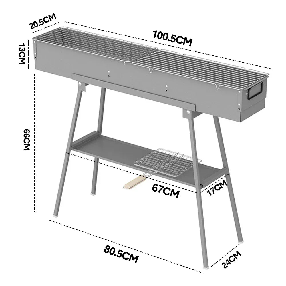 Folding Stainless Steel Skewer Charcoal Grill – 100cm