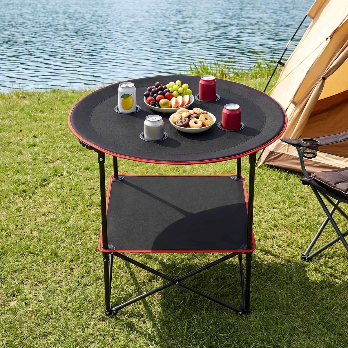 Weisshorn Folding Camp Table with 4 Cup Holders – 73cm