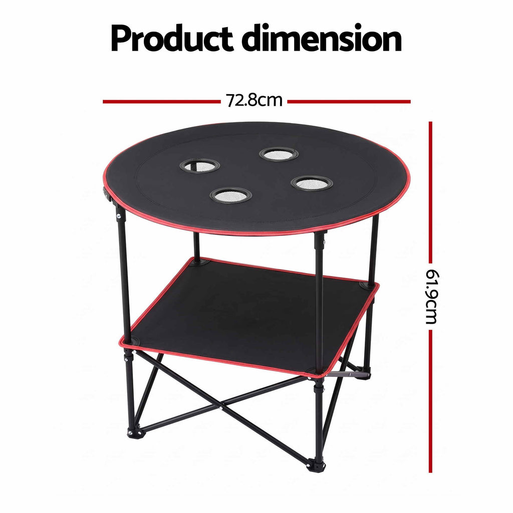Weisshorn Folding Camp Table with 4 Cup Holders – 73cm