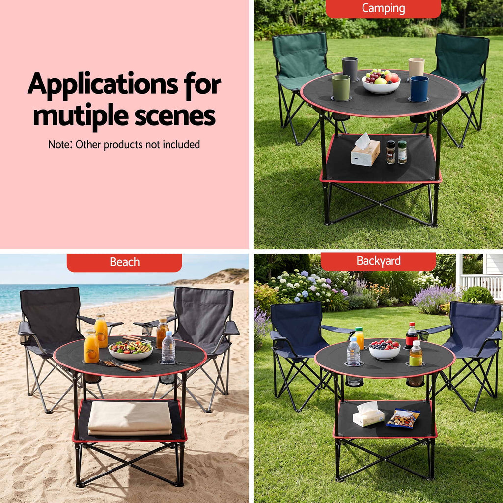 Weisshorn Folding Camp Table with 4 Cup Holders – 73cm