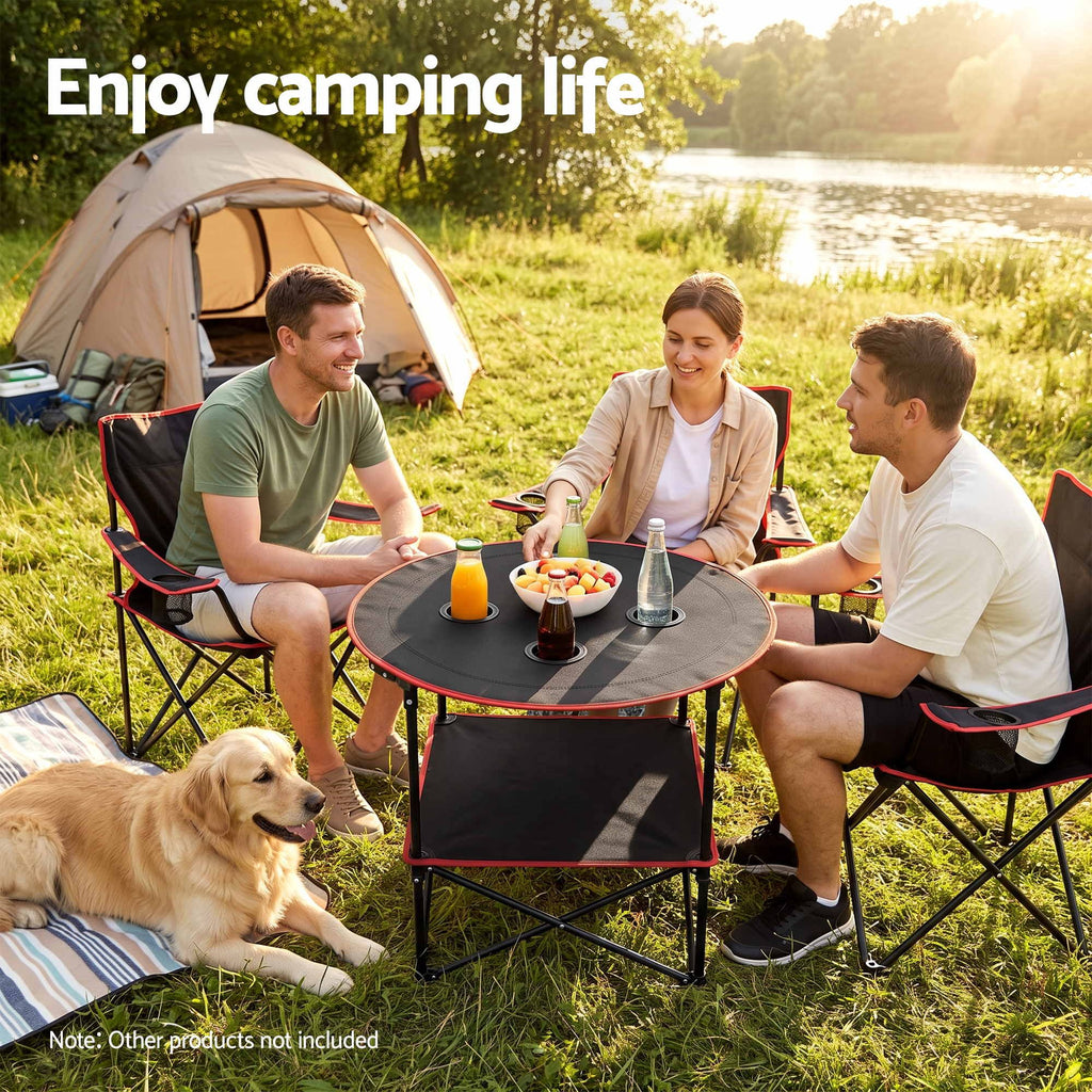 Weisshorn Folding Camp Table with 4 Cup Holders – 73cm