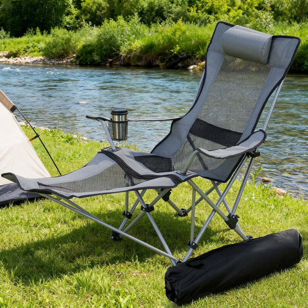 Weisshorn Reclining Camp Chair with Footrest – Grey